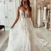 White Lace Beach Tulle Vneck Boho Long Wedding Dress