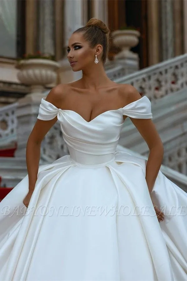 Elegant Off The Shoulder Strapless Satin Ball Gown Wedding Dress - Image 2
