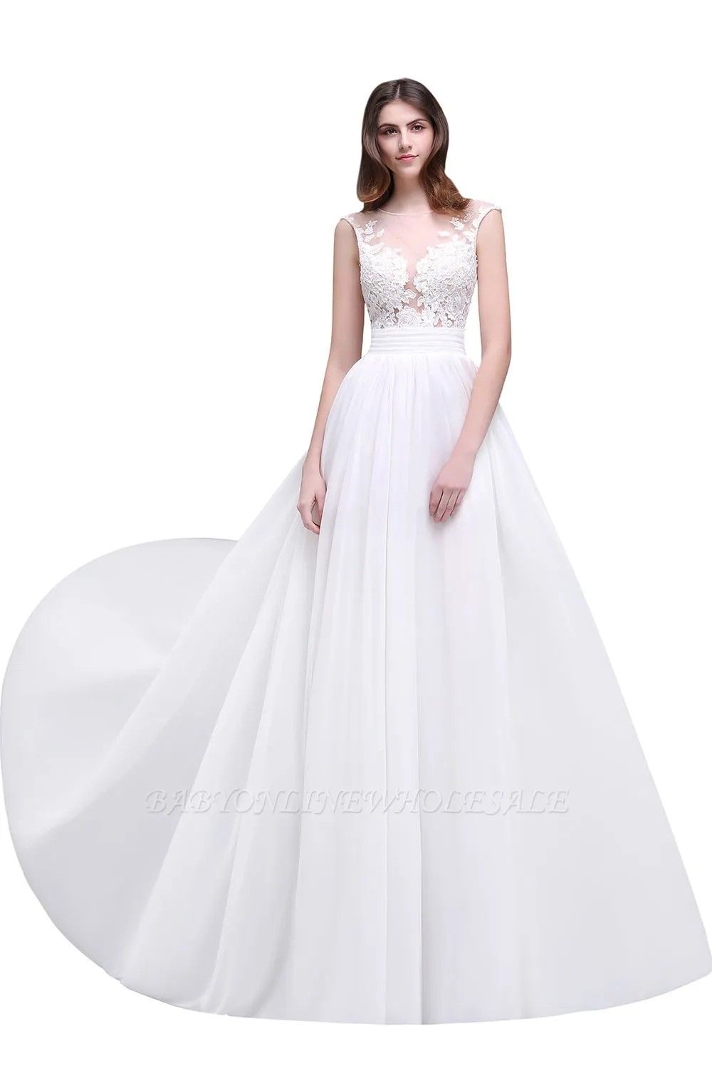 ALANI | Sheath Sheer Chiffon Beach Wedding Dresses With Lace