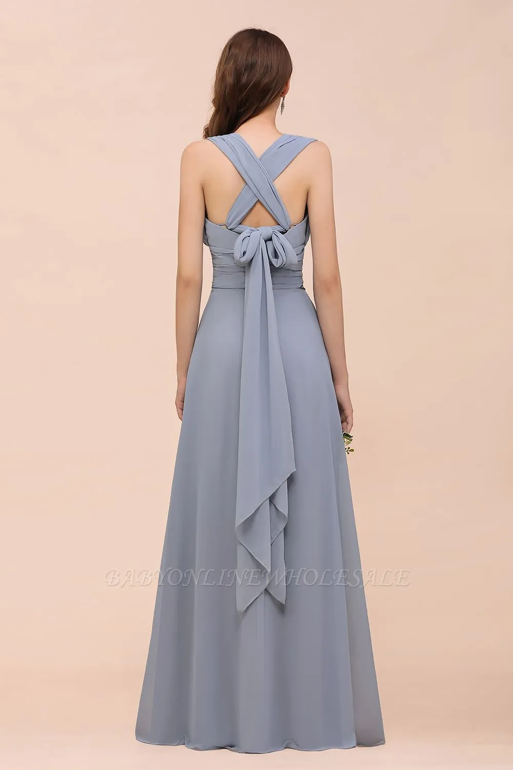 Grey Ruffle Chiffon Aline Infinity Bridesmaid Dress - Image 2