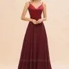 Simple Spaghetti Straps Aline Bridesmaid Dress Backless Evening Dress