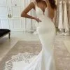 Charming Mermaid Wedding Gown Slim V-Neck Satin Bridal Gown Sweep/Trumpt Train