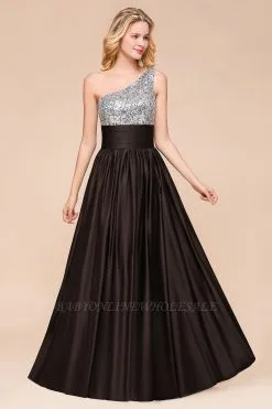 Stylish Sparkly Sequins Aline Evening Swing Dress Satin Long Bridesmaid Dress