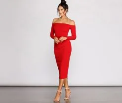 Windsor. Rose Off The Shoulder Midi Dress