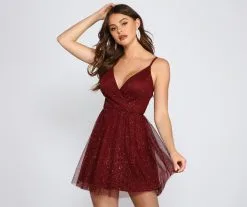Windsor. Hannah Glitter Mesh Party Dress