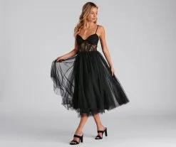 Windsor. Vanae Formal Lace Illusion Midi A-Line Dress