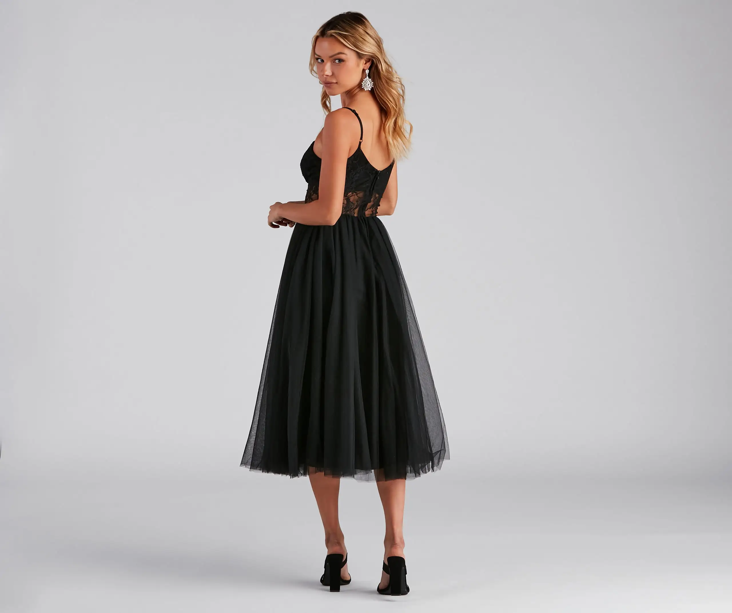 Windsor. Vanae Formal Lace Illusion Midi A-Line Dress - Image 2