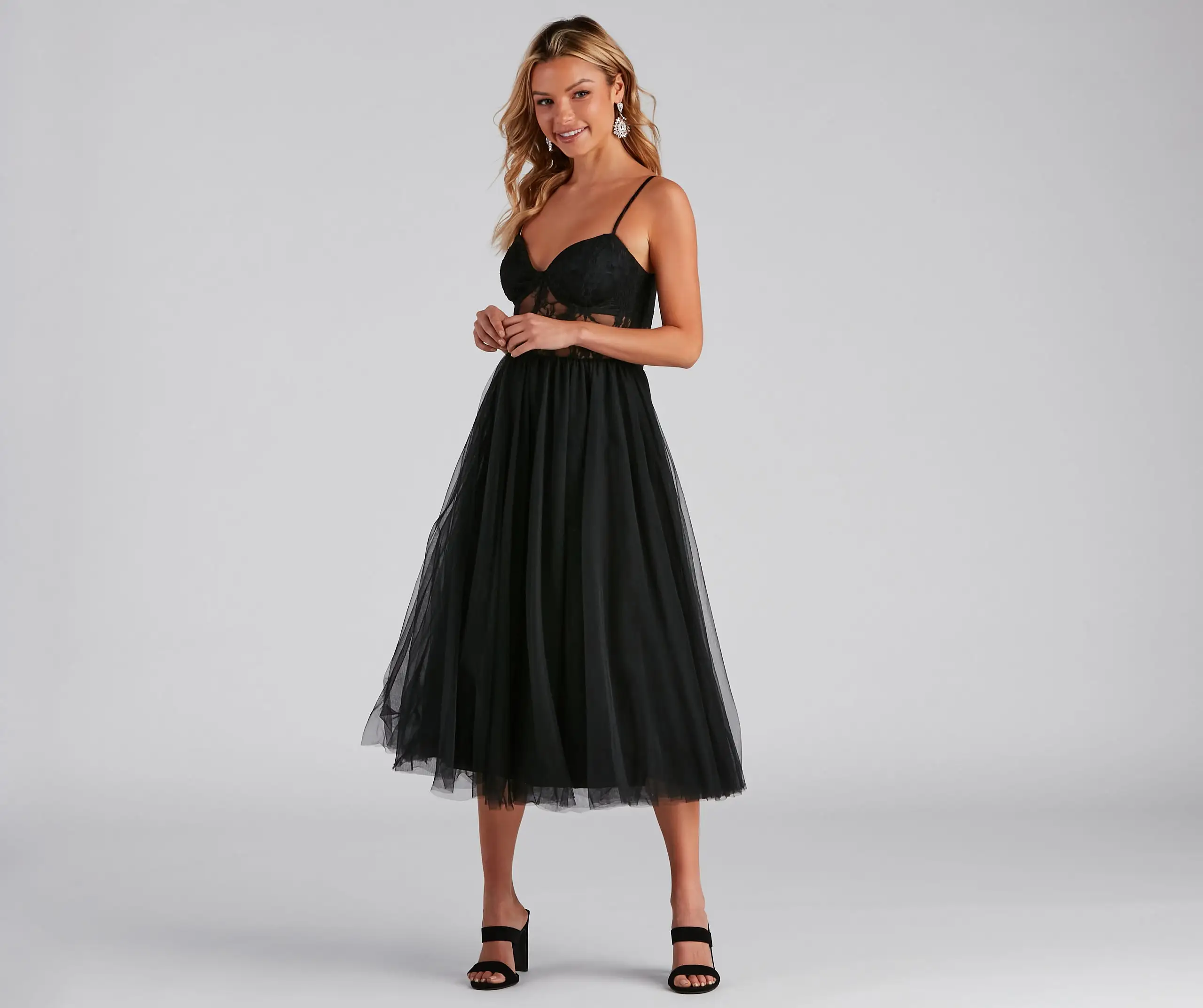 Windsor. Vanae Formal Lace Illusion Midi A-Line Dress - Image 3