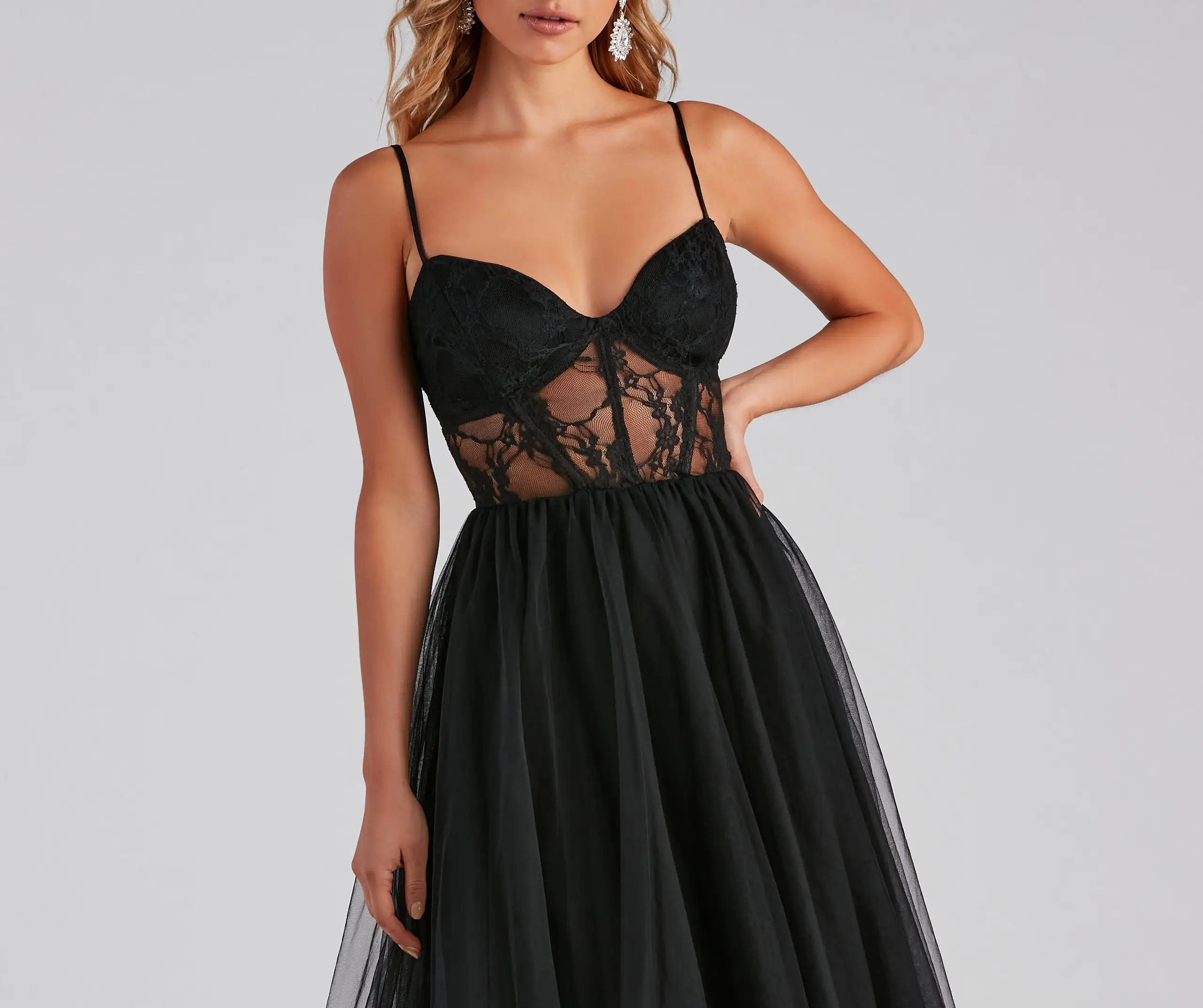 Windsor. Vanae Formal Lace Illusion Midi A-Line Dress - Image 4
