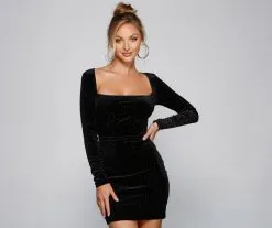 Windsor. Shelby Rhinestone Velvet Bodycon Dress