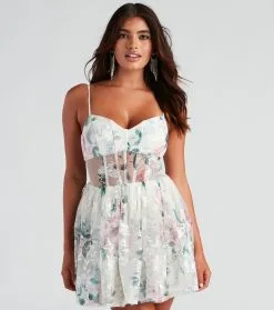 Windsor. Gabriella Floral Mesh Party Dress