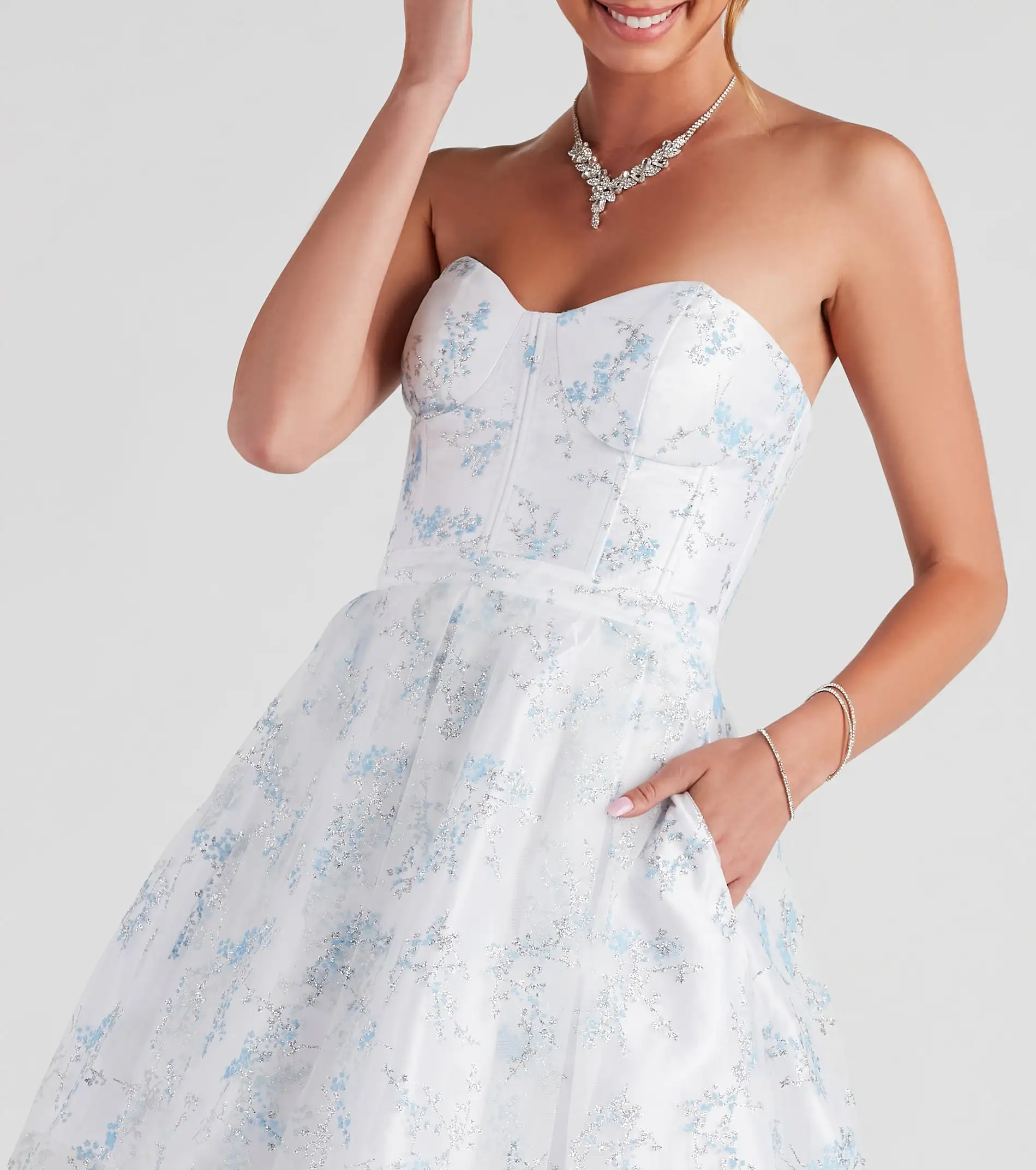 Windsor. Zariah Formal Floral Glitter Party Dress - Image 4