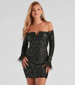 Windsor. Miranda Sequin Feather Short Dress
