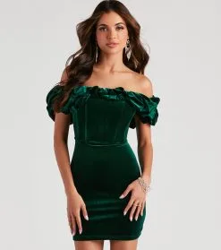 Windsor. Beth Velvet Ruffle Party Dress