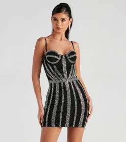 Windsor. Kalani Iridescent Rhinestone Corset Mini Dress