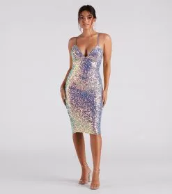 Windsor. Rhianna Formal Iridescent Sequin Midi Dress