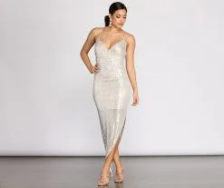 Windsor. Miley Asymmetric Sequin Midi Dress