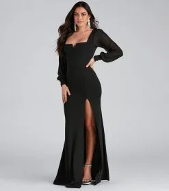 Windsor. Veronica Formal Chiffon Sleeve Slit Long Dress