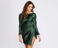 Windsor. Satin Boat Neck Mini Dress