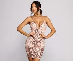Windsor. Demask Sequin Lace Up Mini Dress