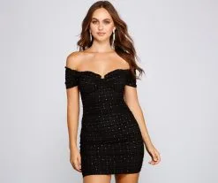 Windsor. Born To Glow Glitter Ruffled Mini Dress