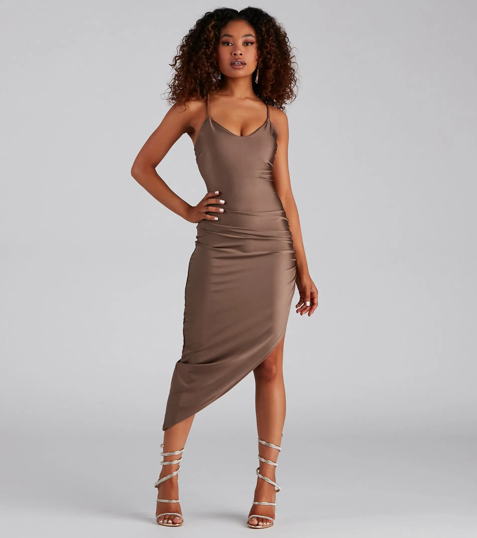 Windsor. The Minimal High Slit Asymmetrical Midi Dress - Image 18