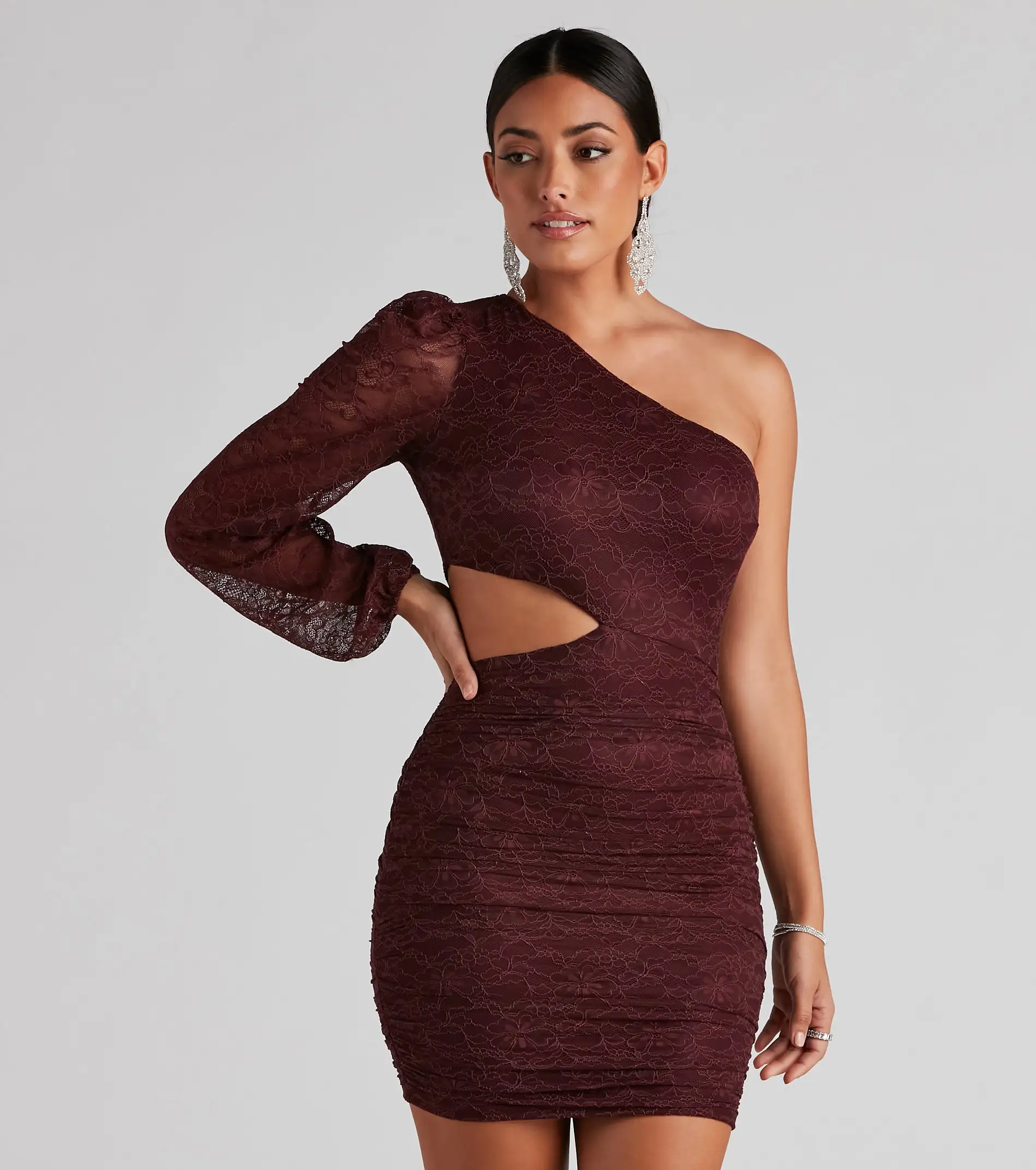 Windsor. Love The Lace One-Shoulder Mini Dress