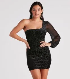 Windsor. Dramatic Affair Velvet Burnout Mini Dress