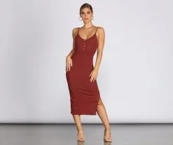 Windsor. Basic Button Knit Midi Dress