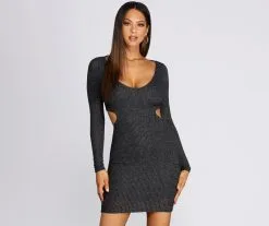 Windsor. Ribbed Knit Cut Out Midi Dress
