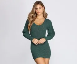 Windsor. Long Sleeve Ribbed Mini Dress
