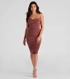 Windsor. Alluring And Chic Ruched Midi Dress