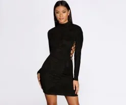 Windsor. Lace Up Suede Mini Dress
