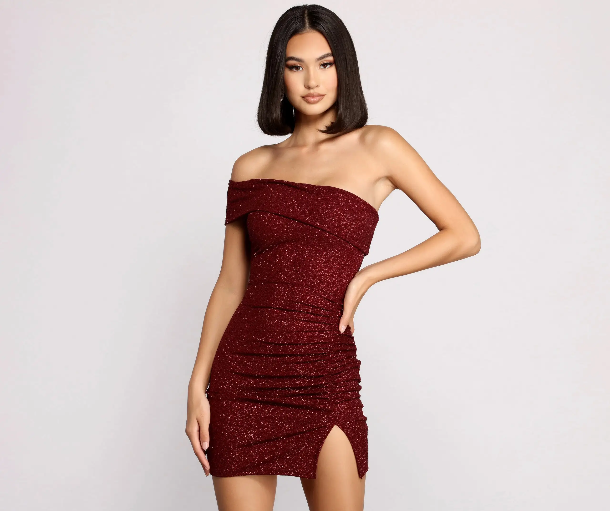 Windsor. First Impression One-Shoulder Glitter Mini Dress