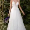 Romantic Aline Wedding Dress White Double V-Neck Tulle Simple Dress For Bride