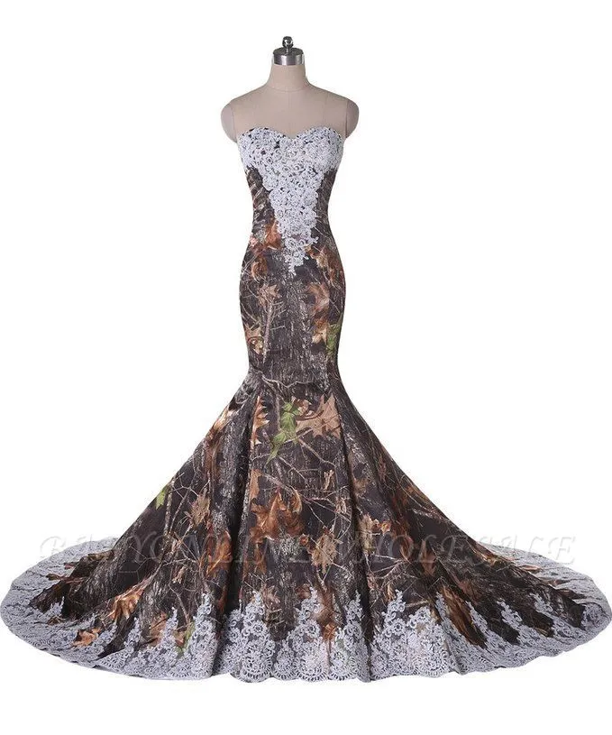 Camo And Lace Sweetheart Sleeveless Mermaid Bridal Gown Prom Dress - Image 2