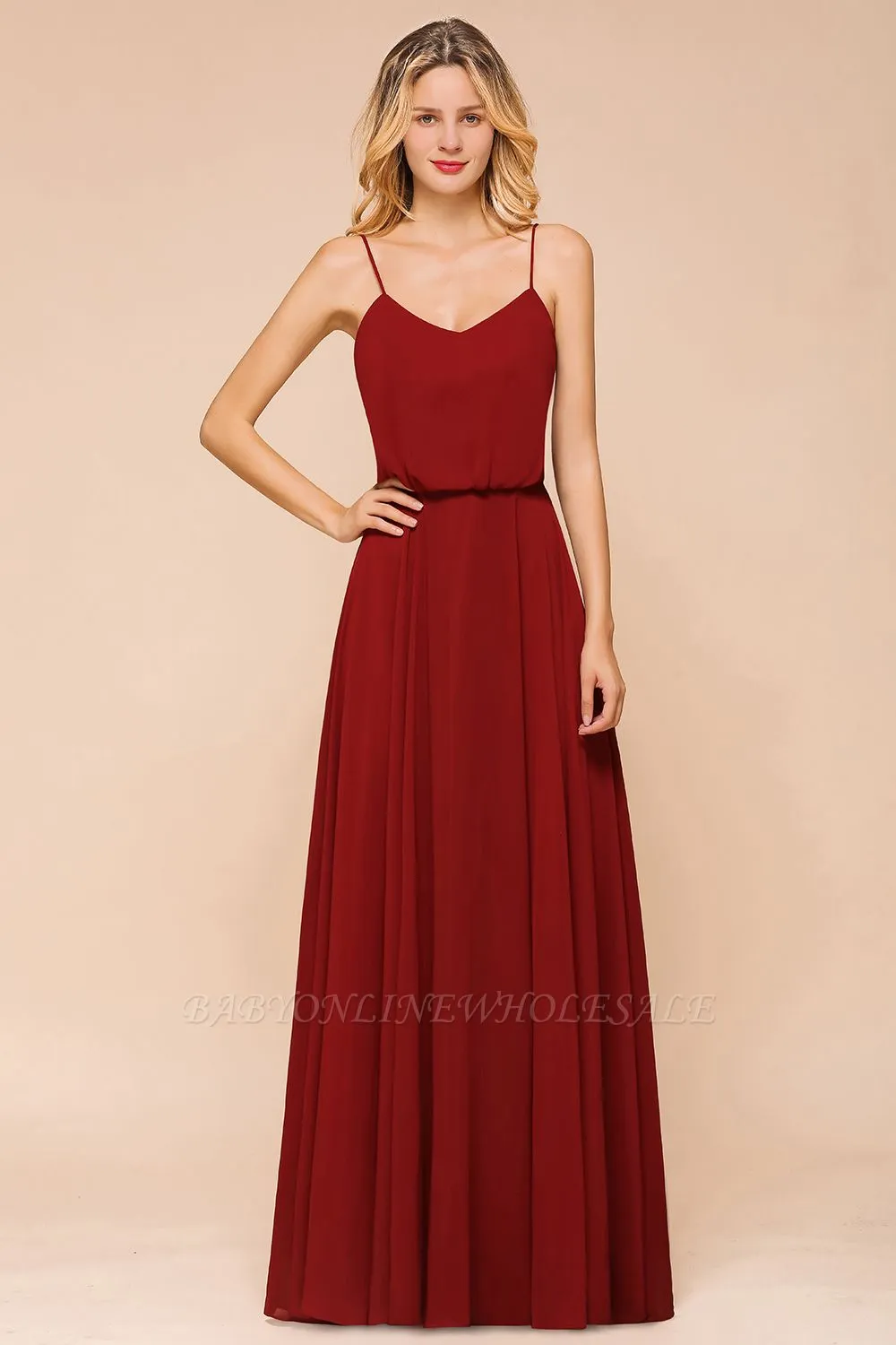 Spaghetti Straps Chiffon Long Bridesmaid Dress Aline Formal Dress