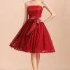 Strapless Red Evening Dress Satin Aline Wedding Guest Dress