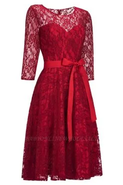 Vintage A-line Burgundy Lace Dresses With Sleeves