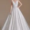 Aline Wedding Dress Sleeveless V-Neck Satin Bridal Dress With Floral Lace Pattern