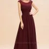 Elegant Jewel Neck Chiffon Aline Evening Dress Floor Length Wsedding Guest Dress