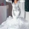 Sexy Beading Appliques Wedding Dresses | Long Sleeve Mermaid Tulle Bridal Gowns