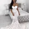 White Lace Appliques Spaghetti Strap Wedding Dress| 2021 Bridal Gown