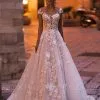 Modest Aline Wedding Dress Cap Sleeves Floral Tulle Lace Floor Length Bridal Dress