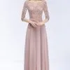Lace Appliques Chiffon Long Bridesmaid Dresses With Sleeves