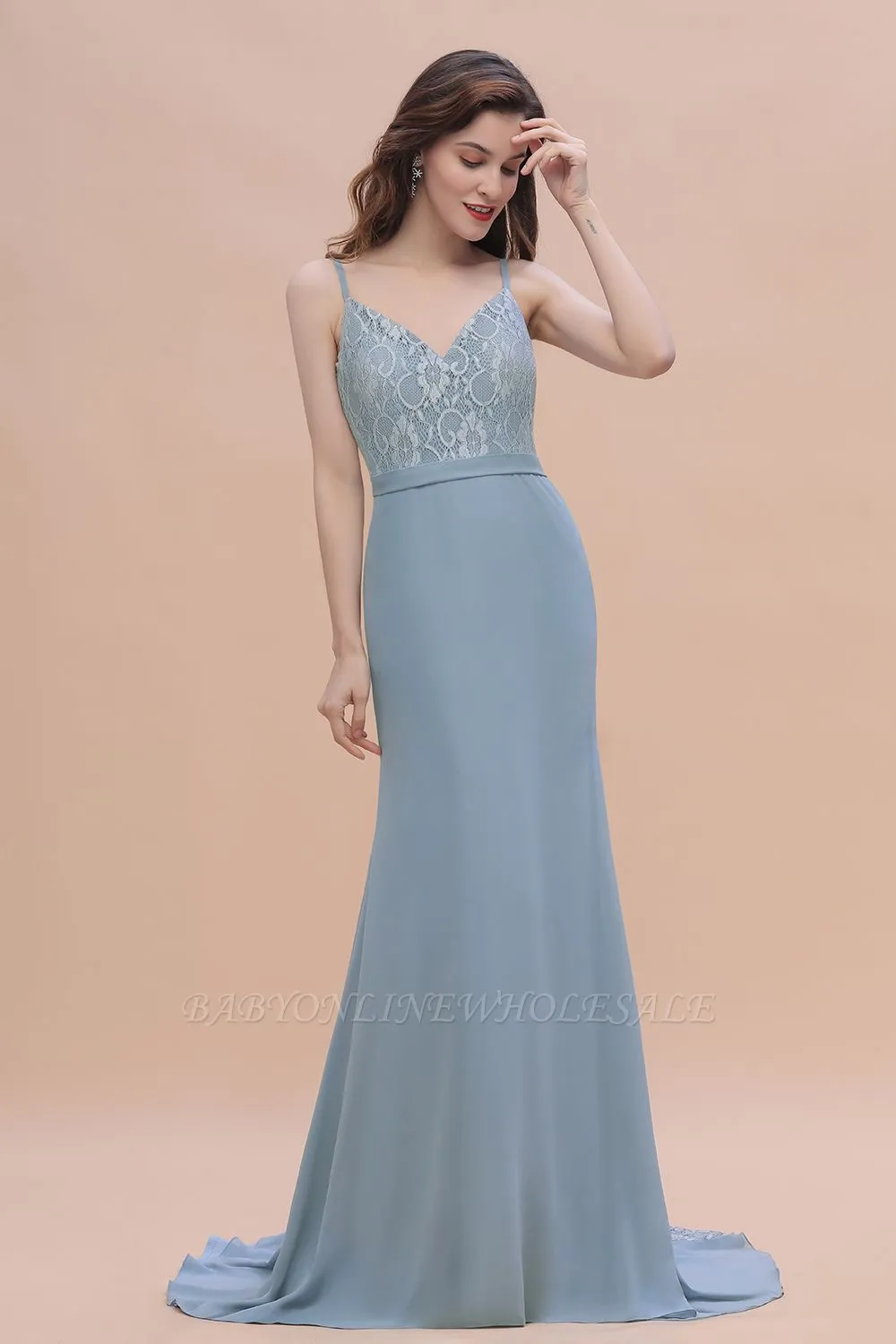 Stunning V-Neck Lace Chiffon Mermaid Wedding Dress - Image 5