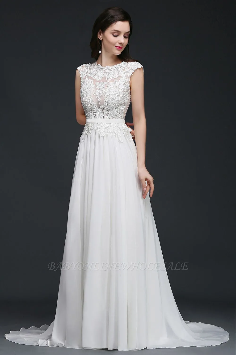 ANNALISE | A-line Scoop Modest Wedding Dress With Lace Appliques - Image 4