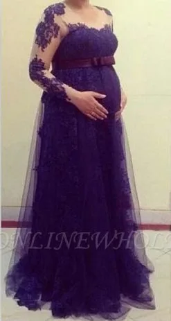 Nww Arrival Tulle Long Sleeve Maternity Dress Empire Lace Plus Size Baby Shower Dresses BA5331