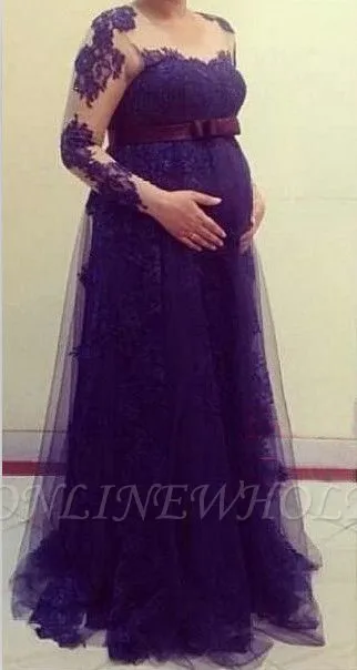 Nww Arrival Tulle Long Sleeve Maternity Dress Empire Lace Plus Size Baby Shower Dresses BA5331