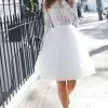 Chic Long Sleeves White Short Weddng Party Dress Tulle Ankle Length Simple Bridal Dress